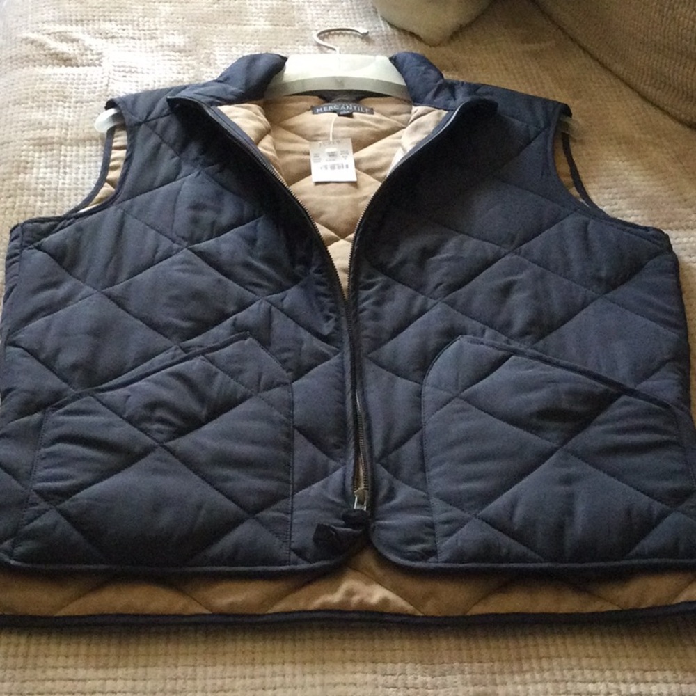J. Crew Quilted Vest in Navy and Tan